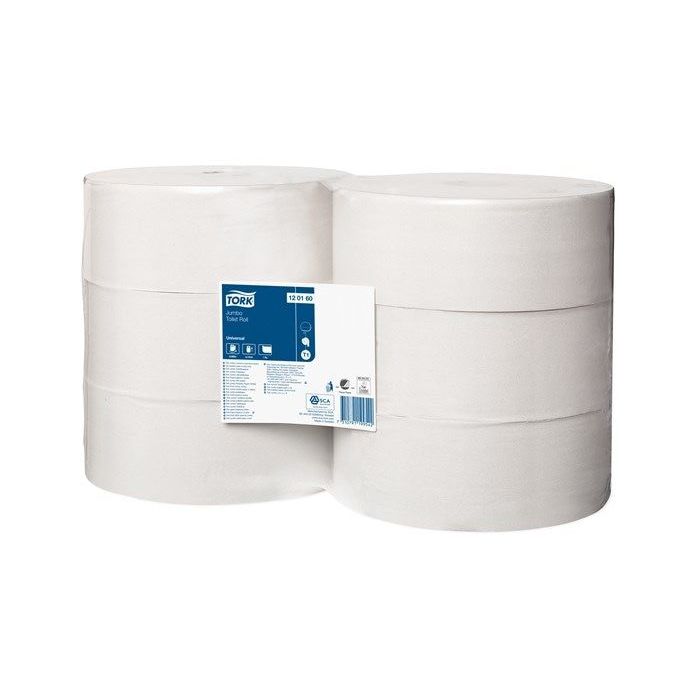 Een Tork universal toiletpapier jumbo 1-lgs wit 480 mtr x 10 cm pak à 6 rol/2400 vel (120160) koop je bij ShopXPress