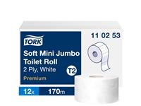 Een Tork premium toiletpap mini jumbo 2-lgs wit 170 mtr x 10 cm doos à 12 rol/850 vel (110253) koop je bij ShopXPress