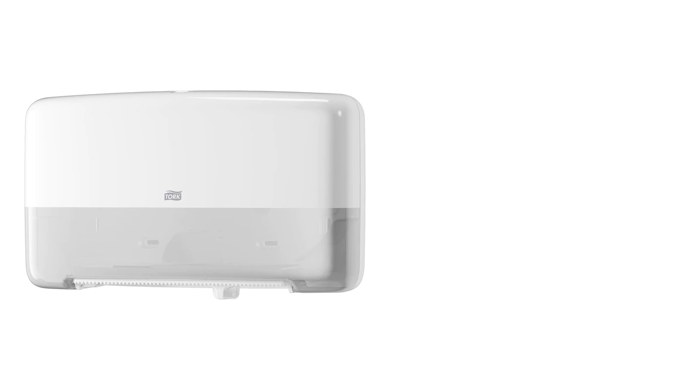 Een Tork dispenser toiletpapier mini jumbo wit, twin (555500) koop je bij ShopXPress